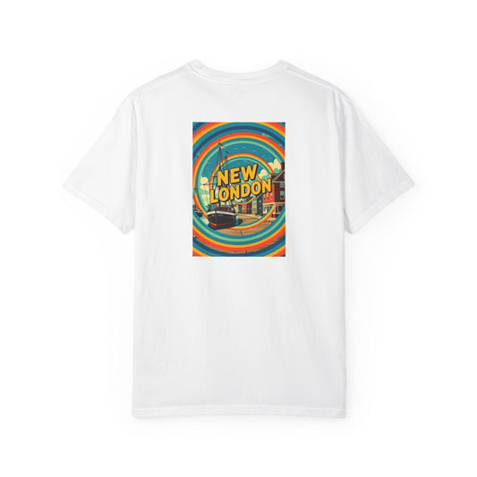 New London Connecticut Vintage Retro Back Printed Art Series Cotton Tee - Black Logo