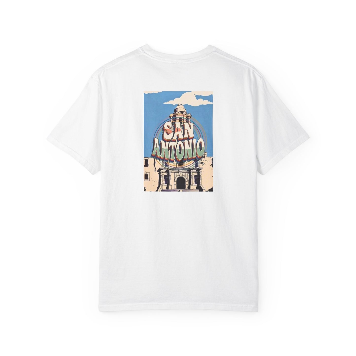 San Antonio Texas Vintage Retro Back Printed Art Series Cotton Tee - Black Logo