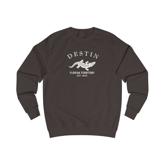 Destin Florida Vintage Retro Premium Crewneck Sweatshirt - White Logo - Bottle Green