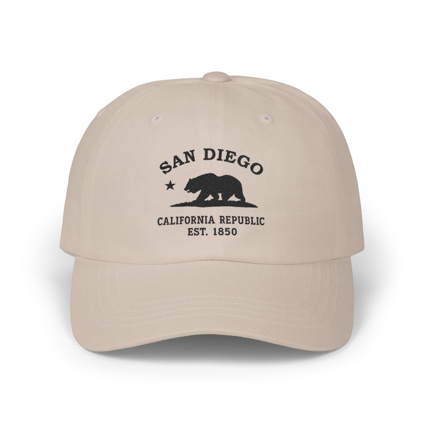San Diego California Classic Embroidered Vintage Retro Cotton Cap - Black Logo