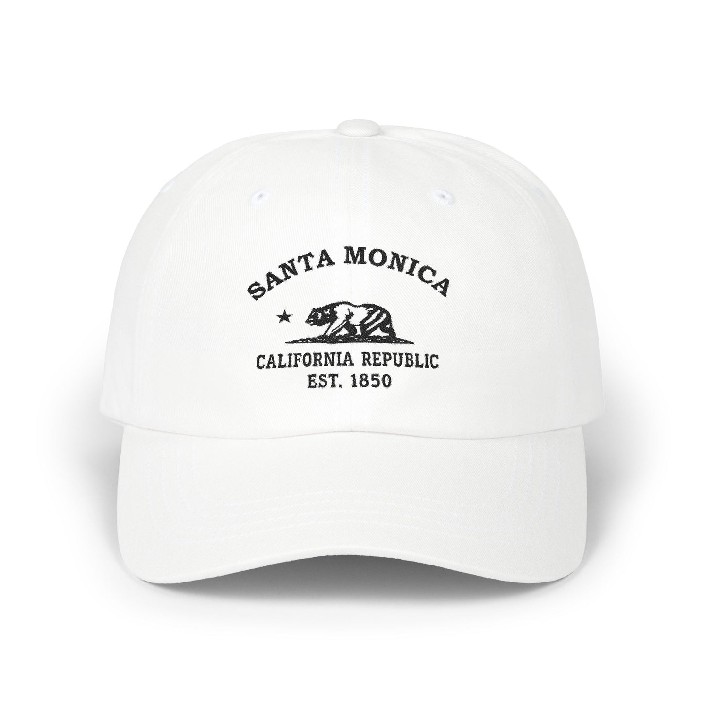 Santa Monica California Vintage Retro Embroidered Cotton Cap - Black Logo
