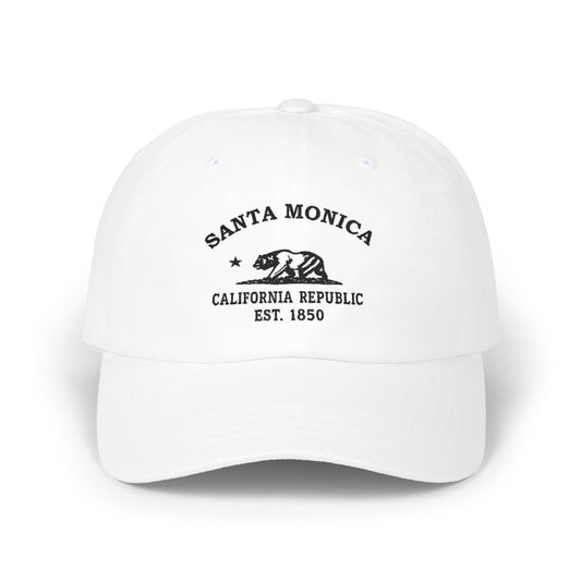 Santa Monica California Vintage Retro Embroidered Cotton Cap - Black Logo