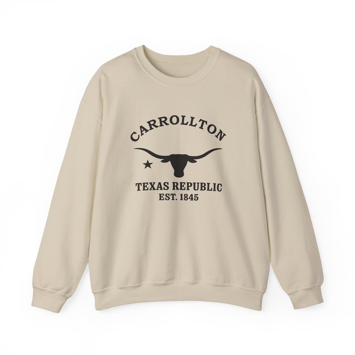 Carrollton Texas Vintage Retro Unisex Heavy Crewneck Sweatshirt - Black Logo