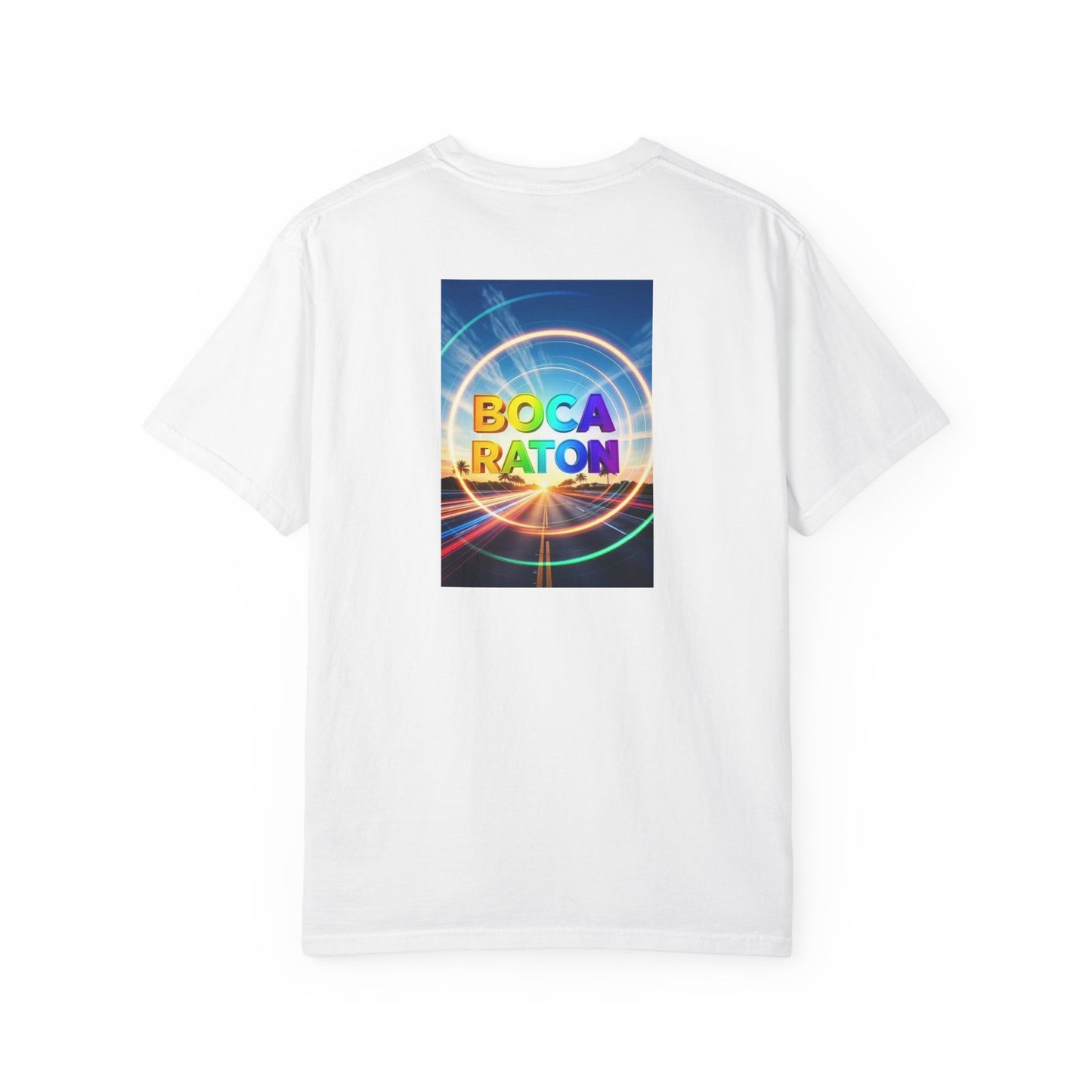 Boca Raton Florida Vintage Retro Back Printed Art Series Cotton Tee - Black Logo