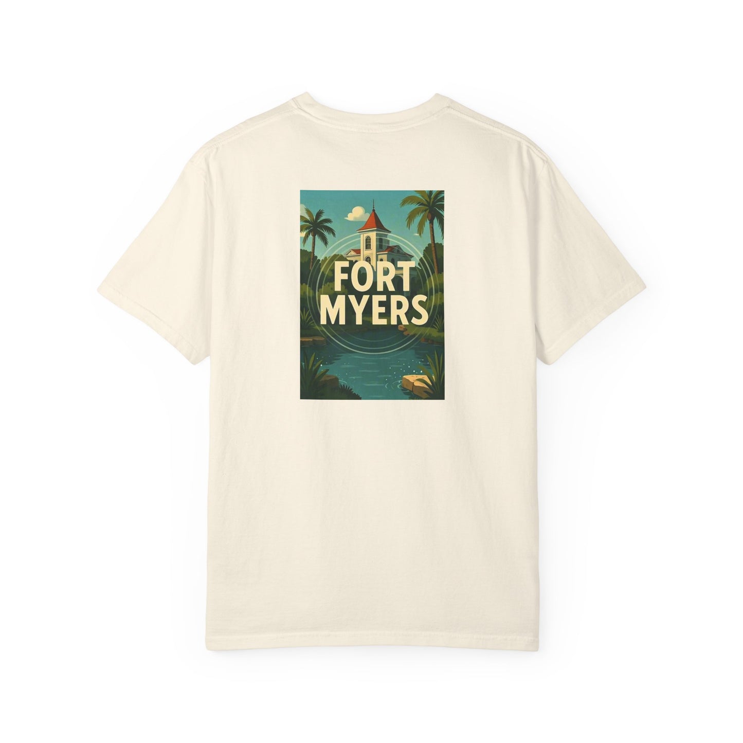 Fort Myers Florida Vintage Retro Back Printed Art Series Cotton Tee - Black Logo