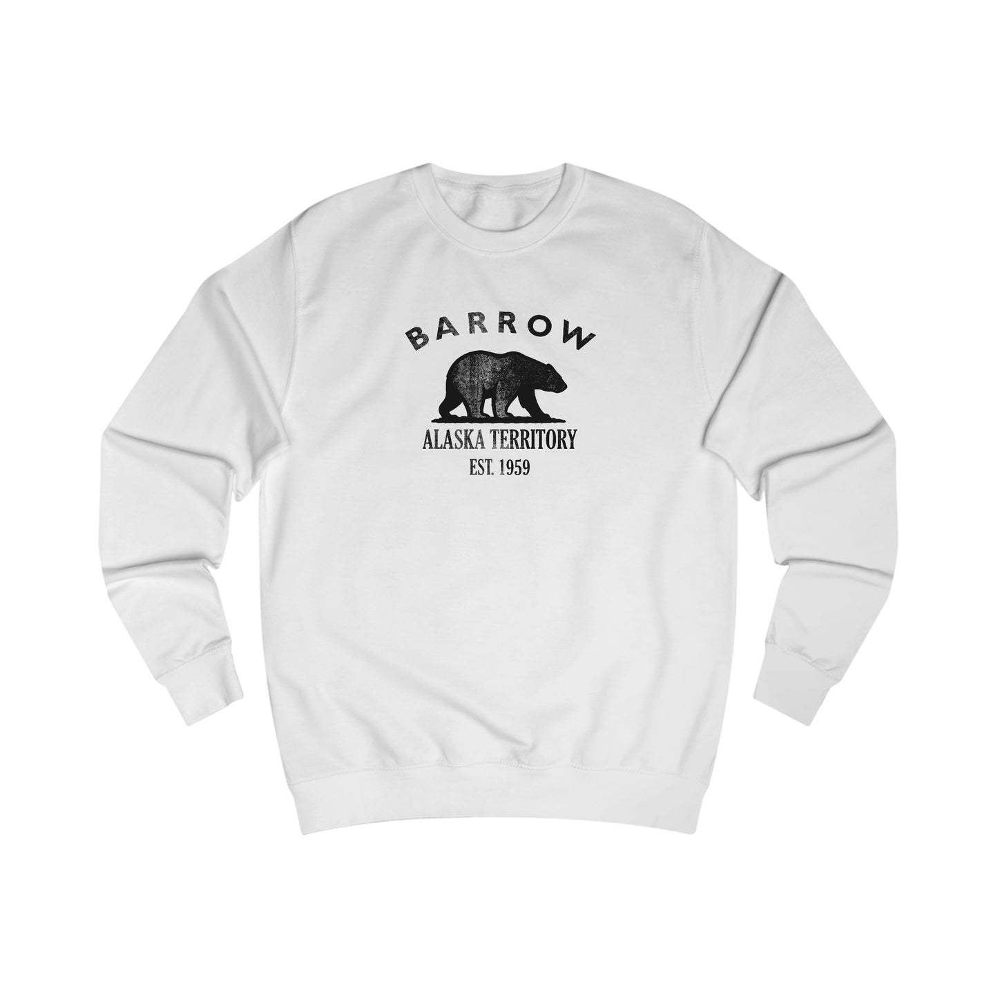 Barrow Alaska Vintage Retro Premium Crewneck Sweatshirt - Black Logo - Arctic White