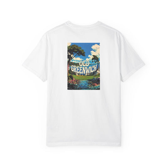 Old Greenwich Connecticut Vintage Retro Back Printed Art Series Cotton Tee - Black Logo