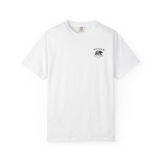 Wasilla Alaska Vintage Style Back Printed Art Series Cotton Tee - Black Retro Bear Logo, White