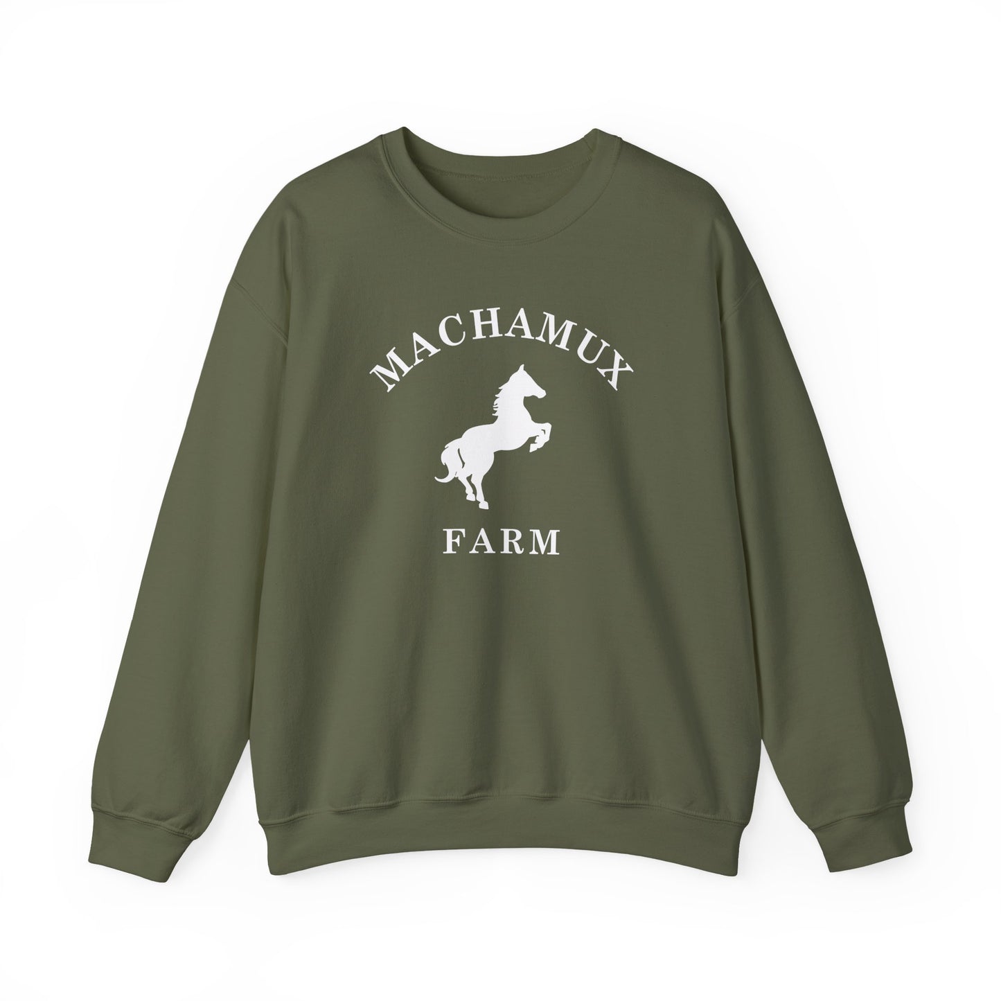 Machamux Farm Vintage Retro Unisex Heavy Crewneck Sweatshirt - White Logo