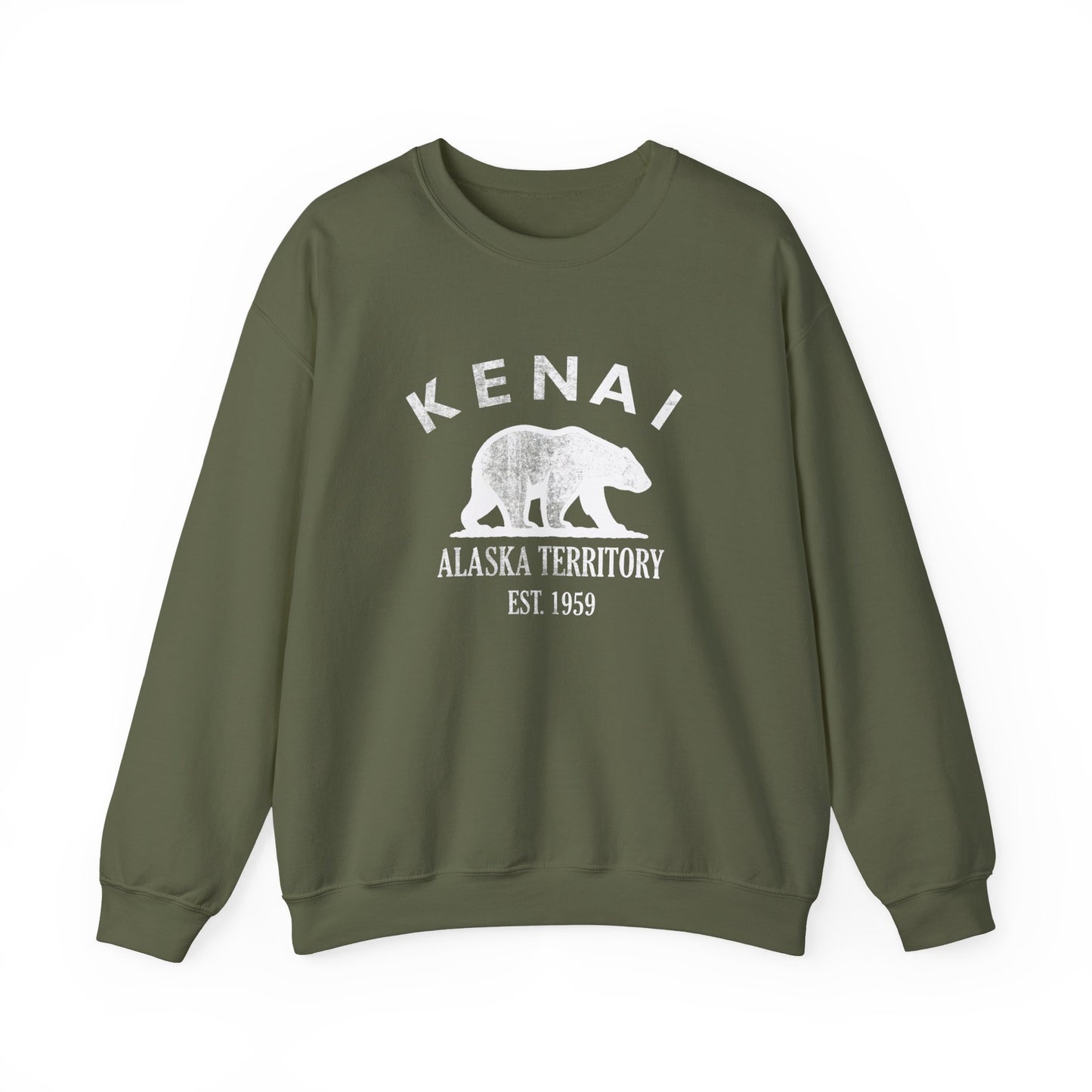 Kenai Alaska Vintage Retro Unisex Heavy Crewneck Sweatshirt - White Logo