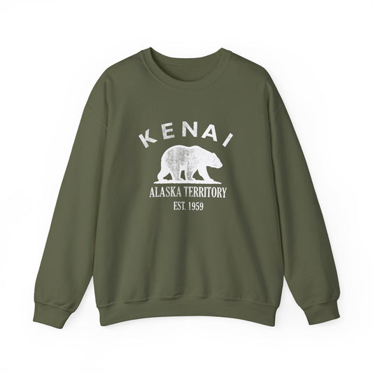 Kenai Alaska Vintage Retro Unisex Heavy Crewneck Sweatshirt - White Logo