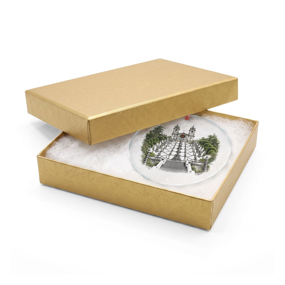 Braga Portugal Crystal Holiday Ornament in Gold Gift Box, Bom Jesus do Monte