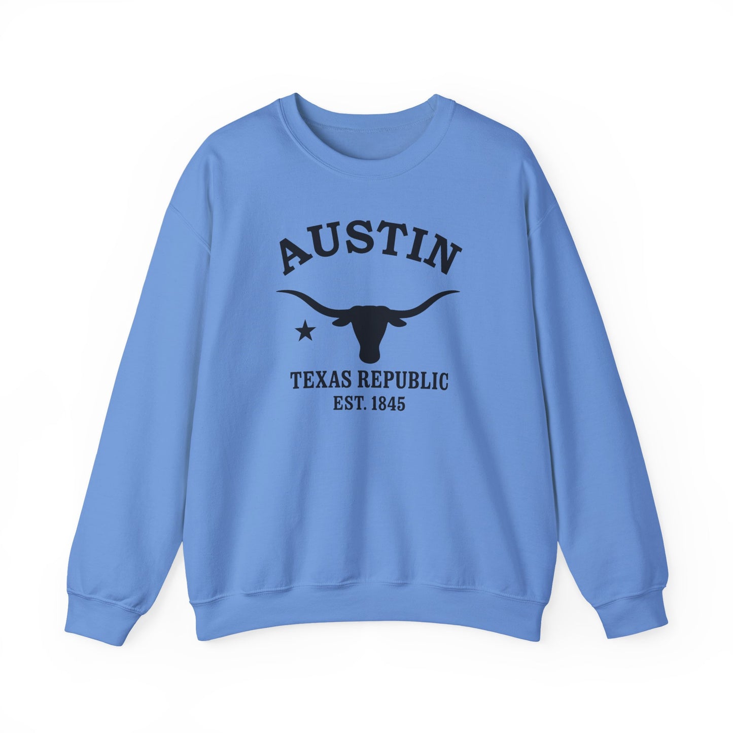 Austin Texas Vintage Retro Unisex Heavy Crewneck Sweatshirt - Black Logo