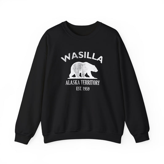 Wasilla Alaska Vintage Retro Unisex Heavy Crewneck Sweatshirt - White Logo