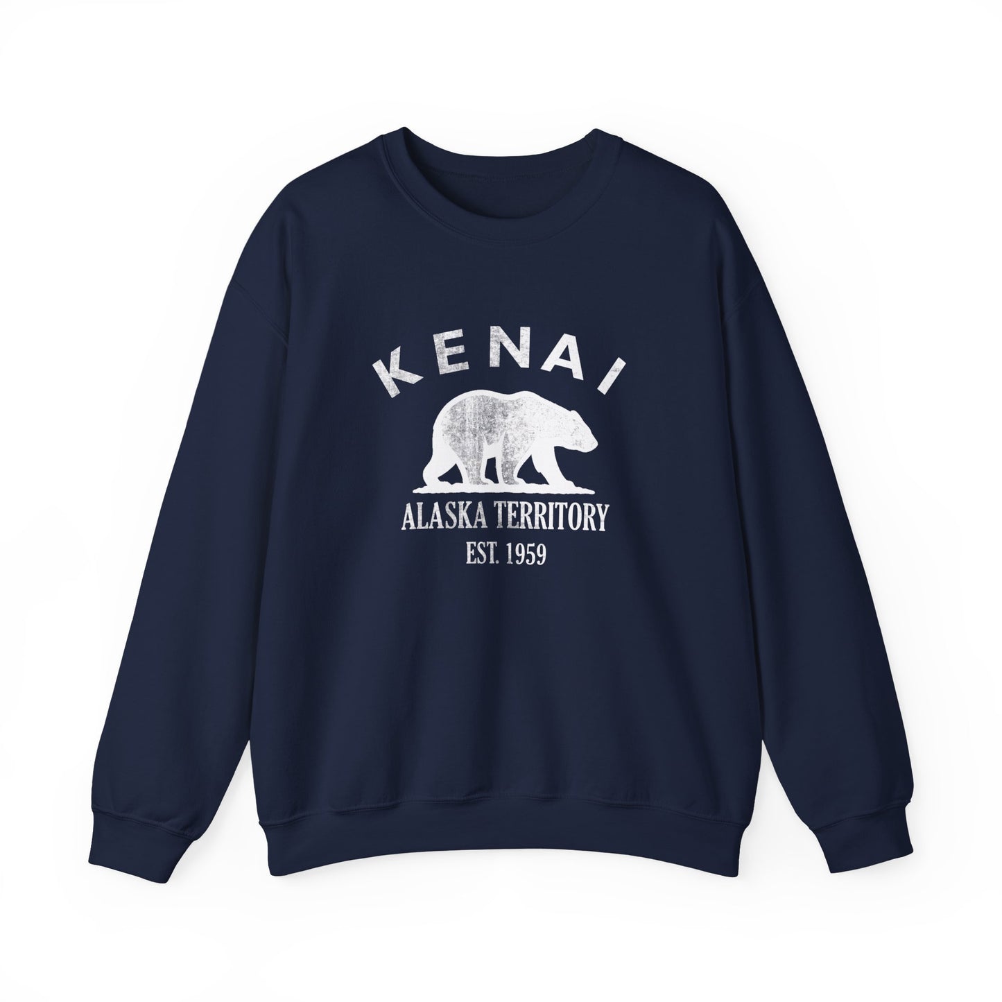 Kenai Alaska Vintage Retro Unisex Heavy Crewneck Sweatshirt - White Logo
