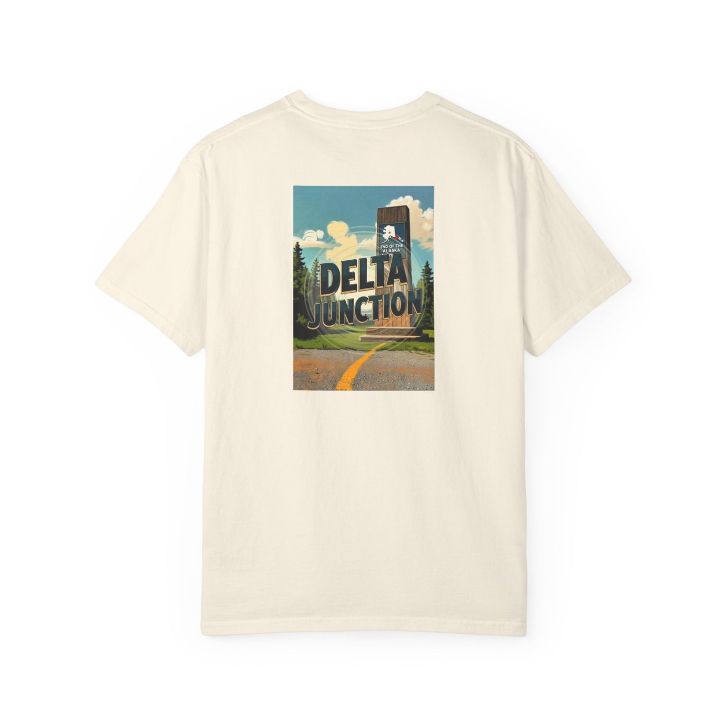 Delta Junction Alaska Vintage Retro Back Printed Art Series Cotton Tee - Black Logo