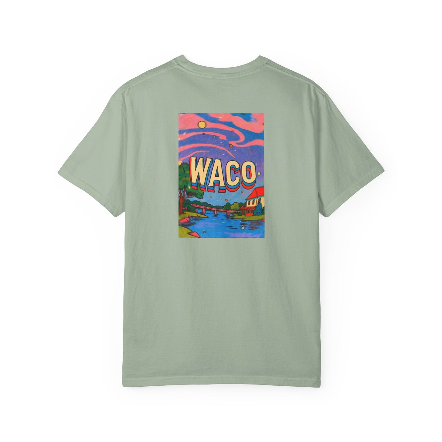 Waco Texas Vintage Retro Back Printed Art Series Cotton Tee - Black Logo