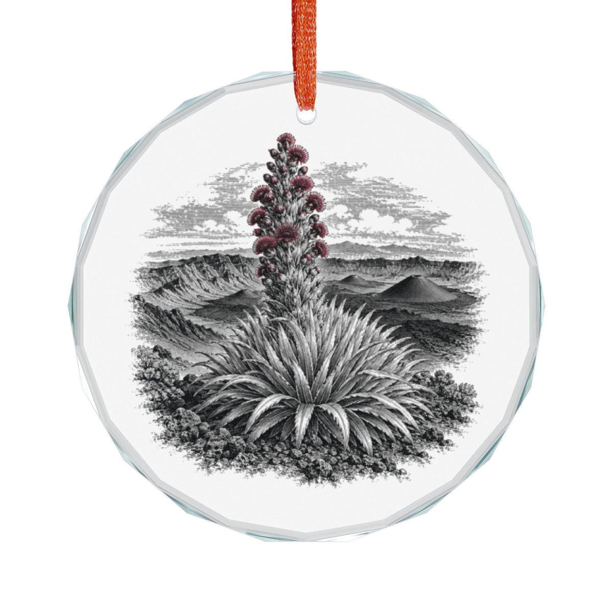 Haleakala Hawaii Holiday Ornament, Silversword, Crystal Glass Ornament Hanging on White
