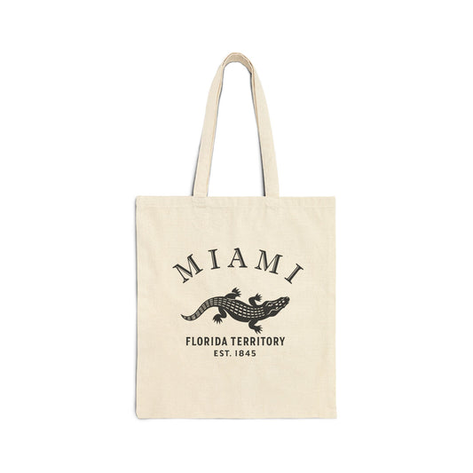 Miami Florida Vintage Retro Cotton Canvas Tote Bag - Black Logo