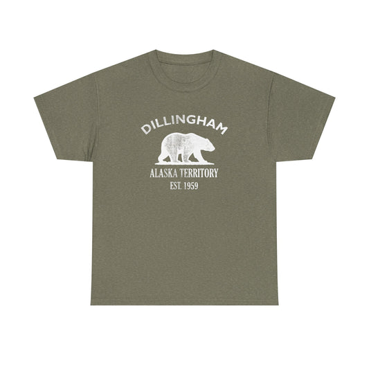 Dillingham Alaska Vintage Retro Unisex Heavy Cotton Tee - White Logo