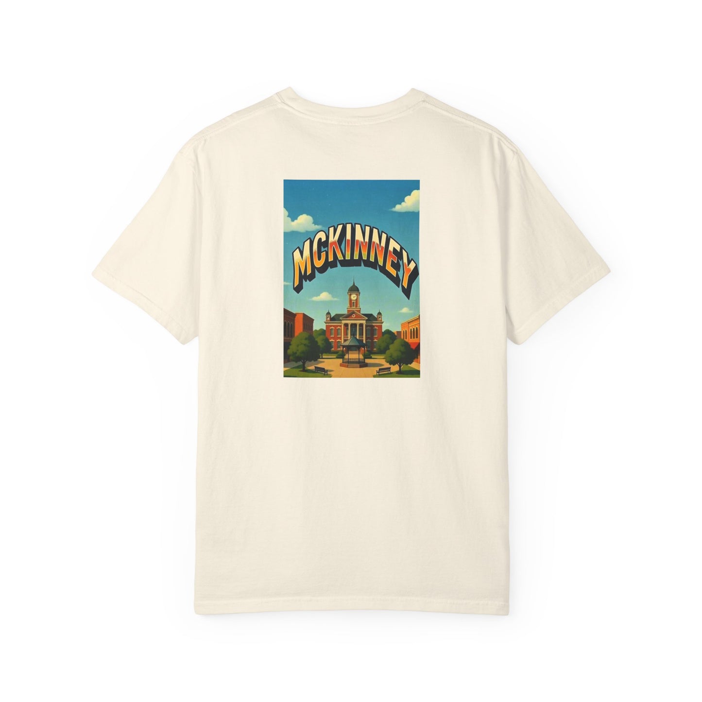 McKinney Texas Vintage Retro Back Printed Art Series Cotton Tee - Black Logo