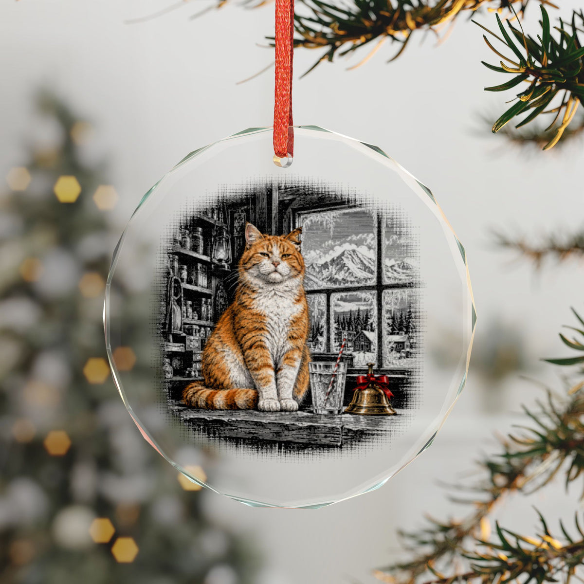 Talkeetna Alaska Holiday Ornament, Mayor Stubbs, Crystal Glass Ornament Hanging on a Christmas Tree
