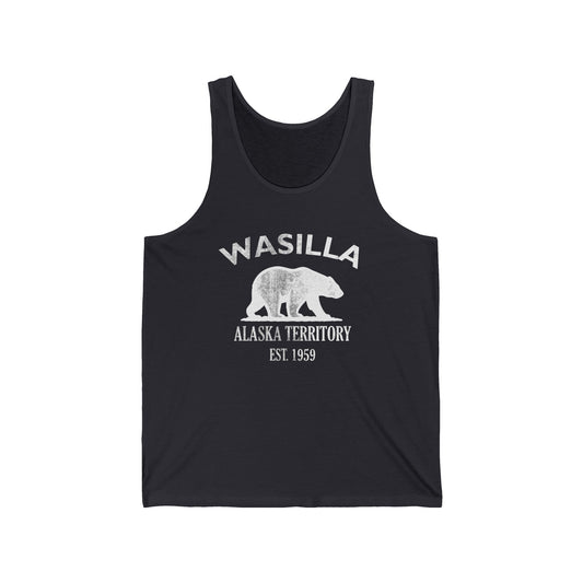 Wasilla Alaska Vintage Retro Unisex Cotton Jersey Tank Top - White Logo