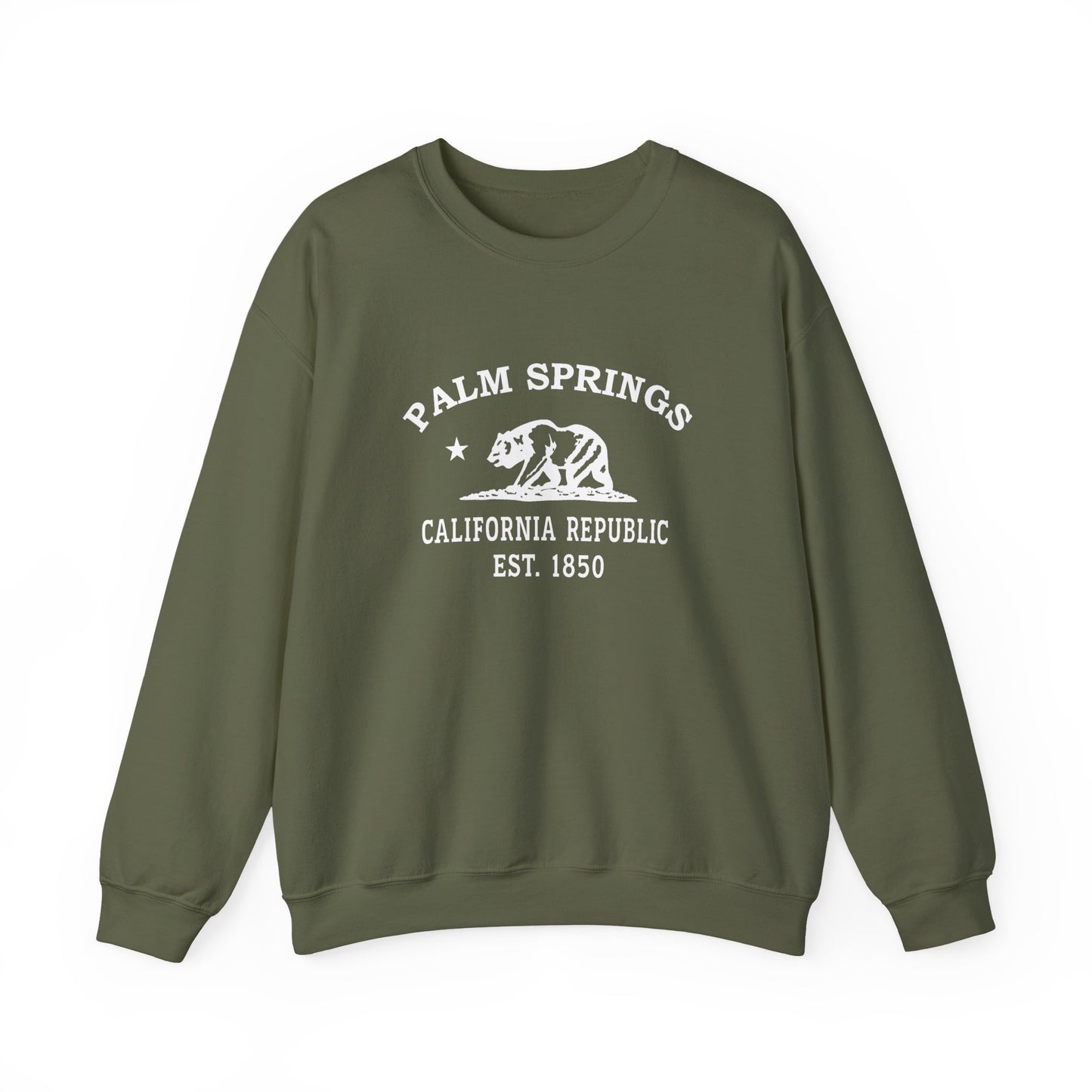 Palm Springs California Vintage Retro Unisex Heavy Crewneck Sweatshirt - White Logo