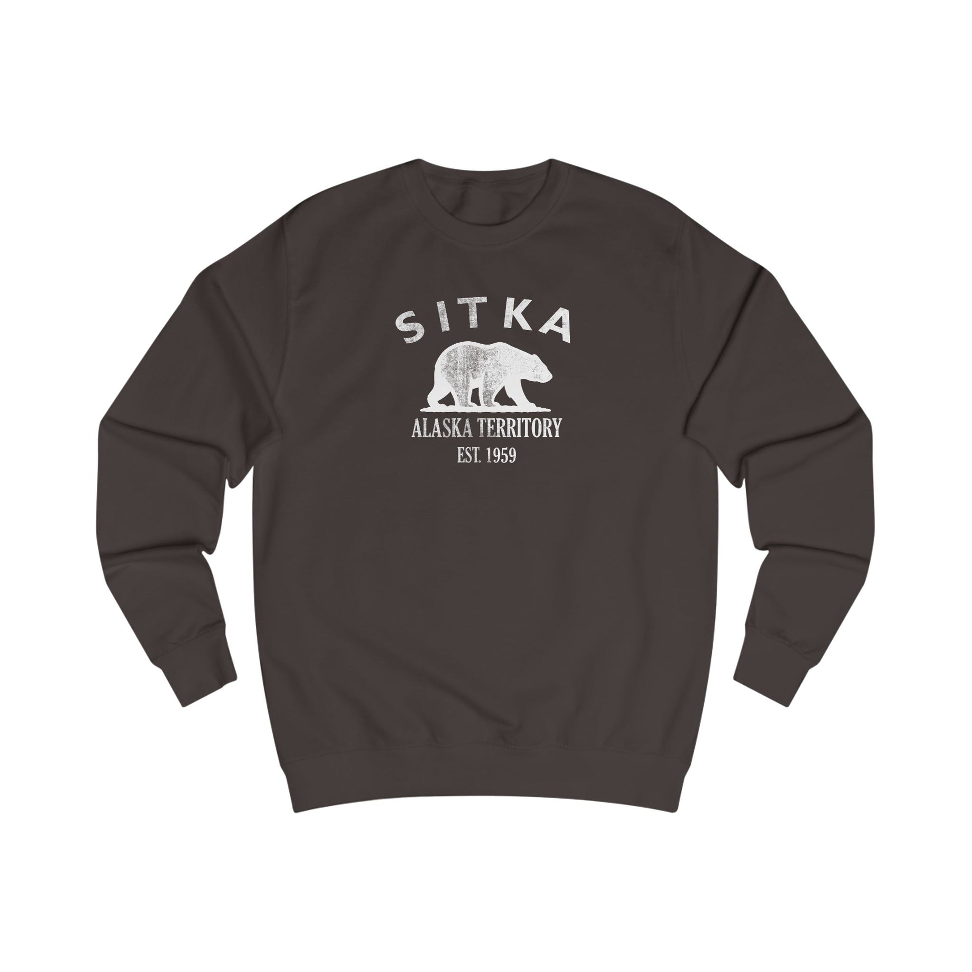 Sitka Alaska Vintage Retro Premium Crewneck Sweatshirt - White Logo - Bottle Green