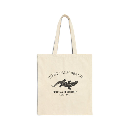 West Palm Beach Florida Vintage Retro Cotton Canvas Tote Bag - Black Logo