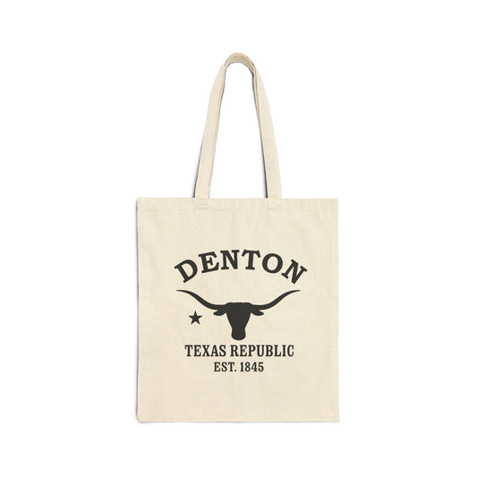 Denton Texas Vintage Retro Cotton Canvas Tote Bag - Black Logo