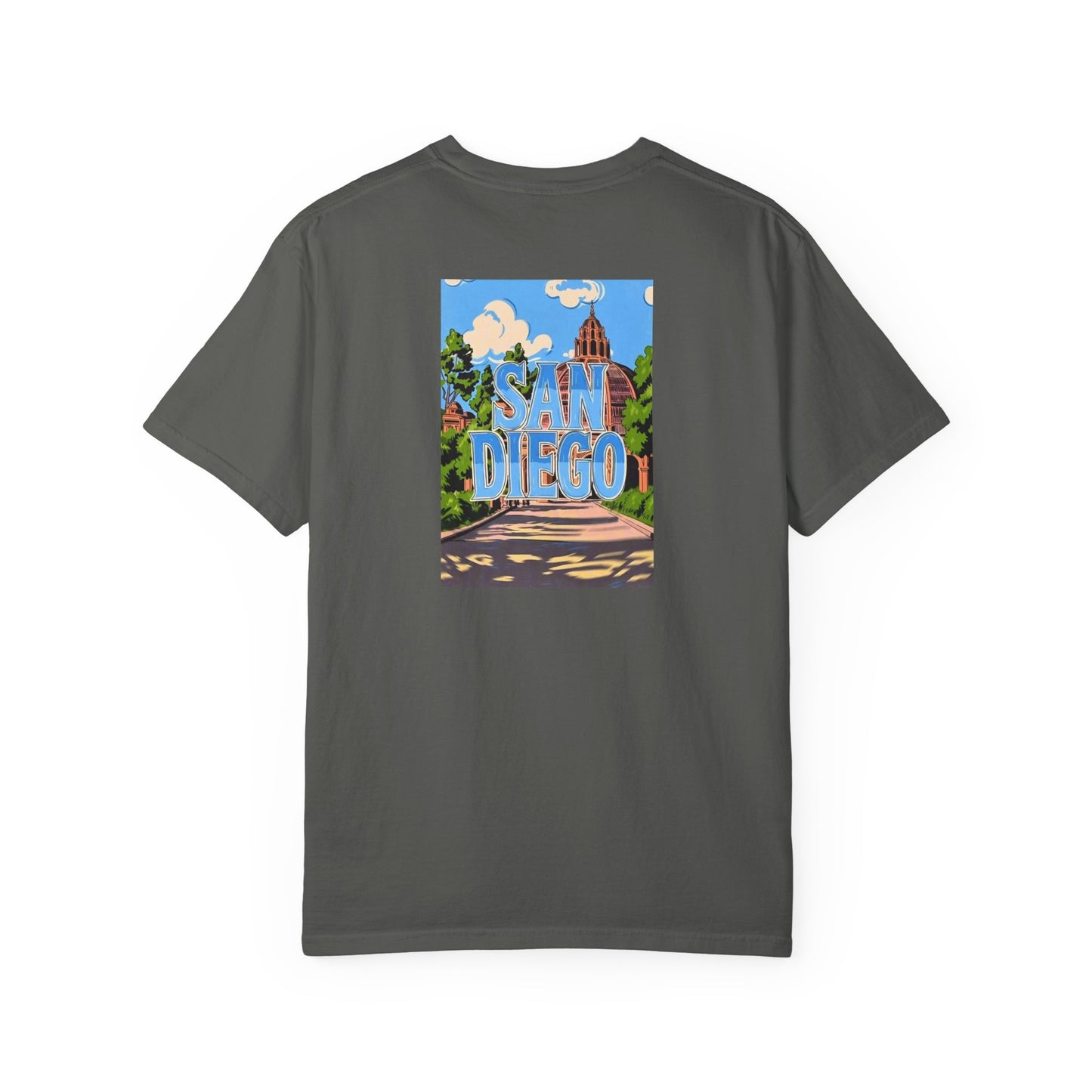 San Diego California Vintage Retro Back Printed Art Series Cotton Tee - Black Logo