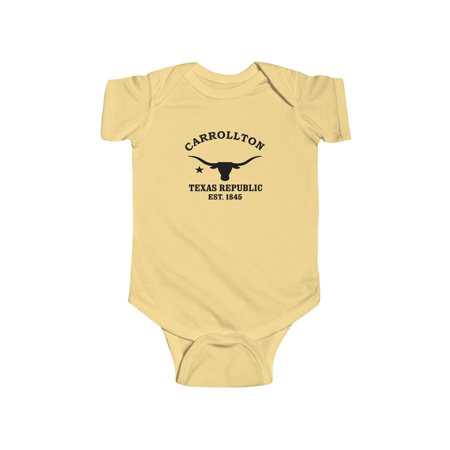 Carrollton Texas Vintage Retro Cotton Jersey Baby Bodysuit - Black Logo