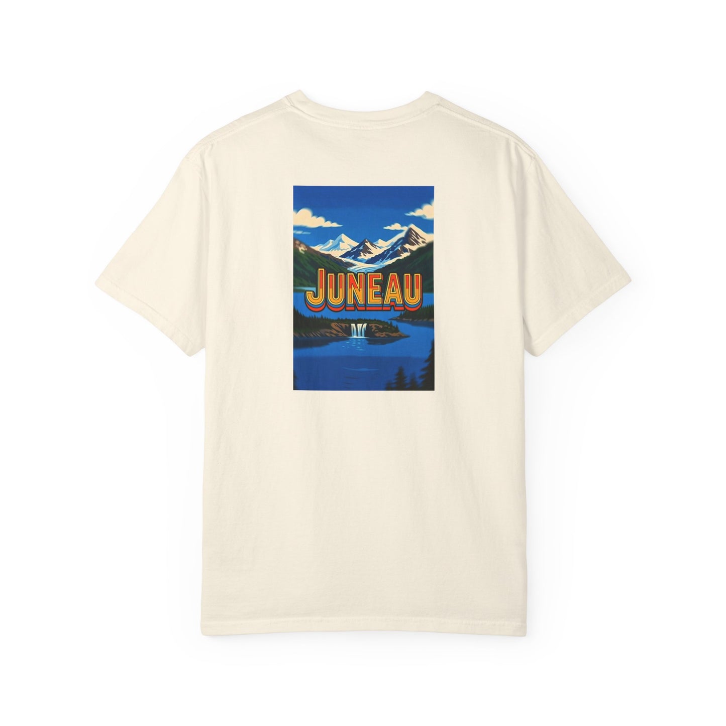 Juneau Alaska Vintage Retro Back Printed Art Series Cotton Tee - Black Logo