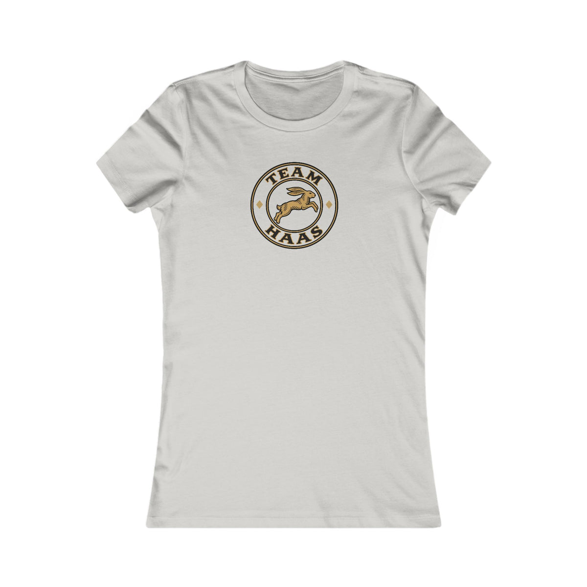 Silver Team Haas Women's Fitted Tee with the Leaping Hare Badge, Ringspun Cotton