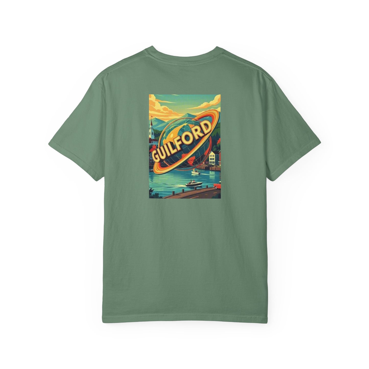 Guilford Connecticut Vintage Retro Back Printed Art Series Cotton Tee - Black Logo