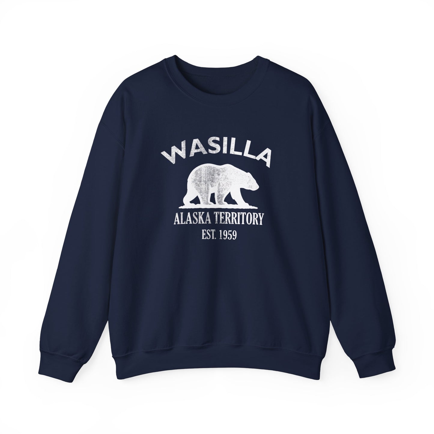 Wasilla Alaska Vintage Retro Unisex Heavy Crewneck Sweatshirt - White Logo