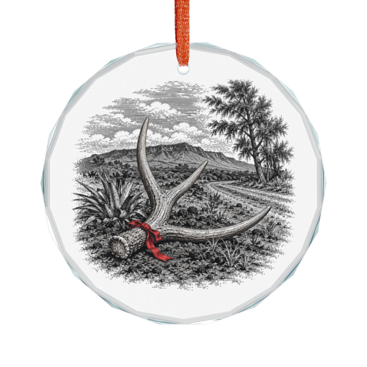 Lanai Hawaii Holiday Ornament, Axis Deer Antler, Crystal Glass Ornament Hanging on White