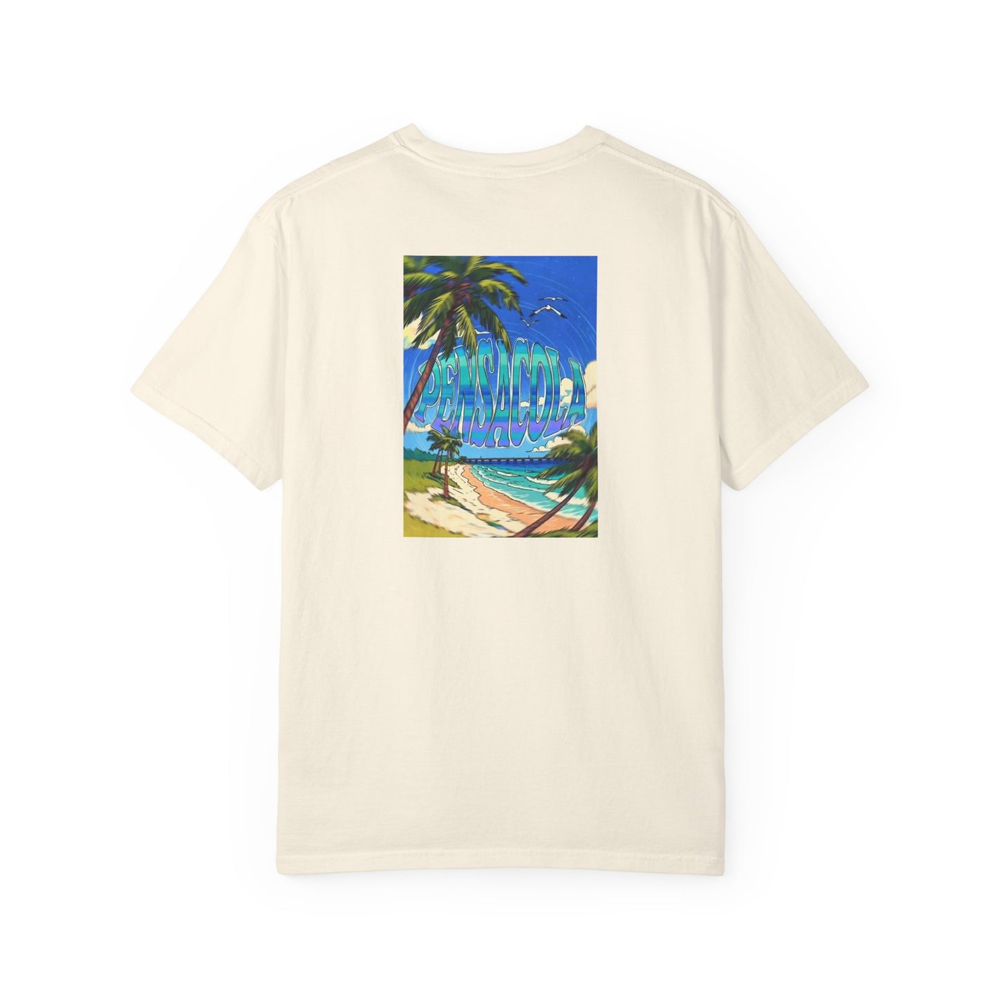 Pensacola Florida Vintage Retro Back Printed Art Series Cotton Tee - Black Logo