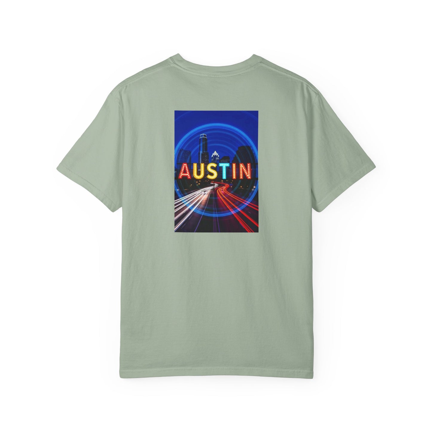 Austin Texas Vintage Retro Back Printed Art Series Cotton Tee - Black Logo
