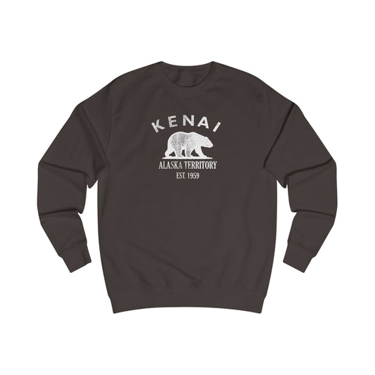 Kenai Alaska Vintage Retro Premium Crewneck Sweatshirt - White Logo - Bottle Green