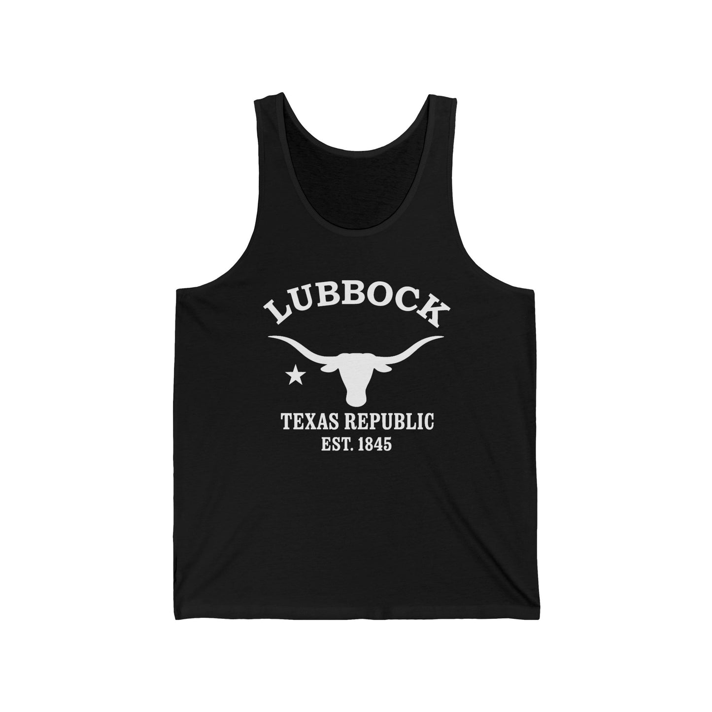 Lubbock Texas Unisex Cotton Jersey Tank Top - White Logo