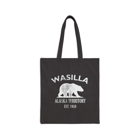 Wasilla Alaska Vintage Retro Cotton Canvas Tote Bag - White Logo