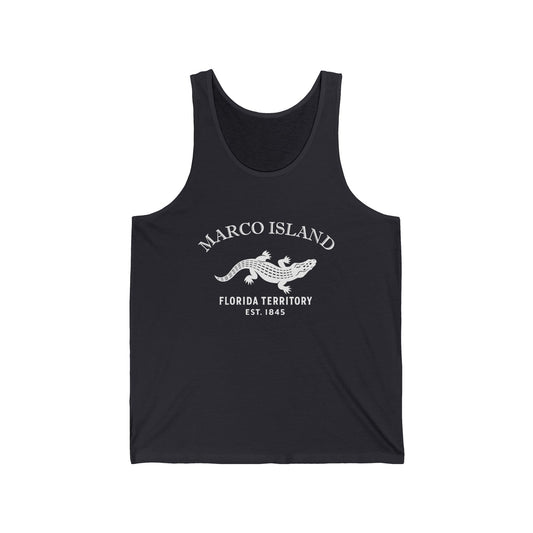 Marco Island Florida Vintage Retro Unisex Cotton Jersey Tank Top - White Logo