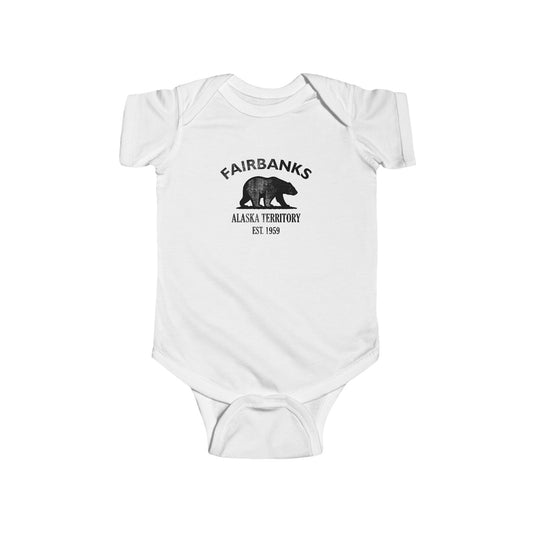 Fairbanks Alaska Vintage Retro Cotton Jersey Baby Bodysuit - Black Logo
