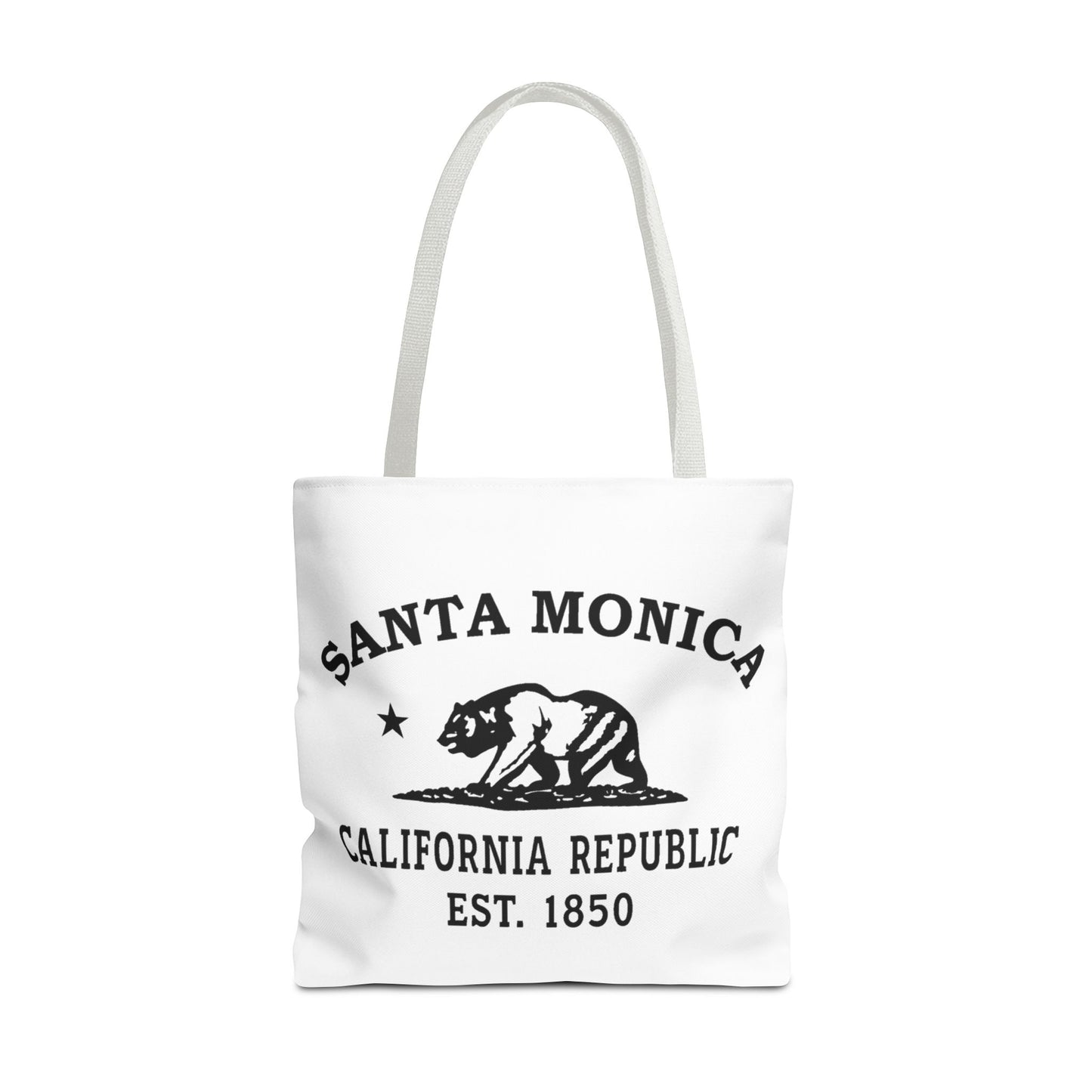 Santa Monica California Vintage Retro Light Canvas Tote - Black Logo
