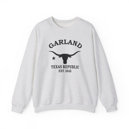 Garland Texas Vintage Retro Unisex Heavy Crewneck Sweatshirt - Black Logo