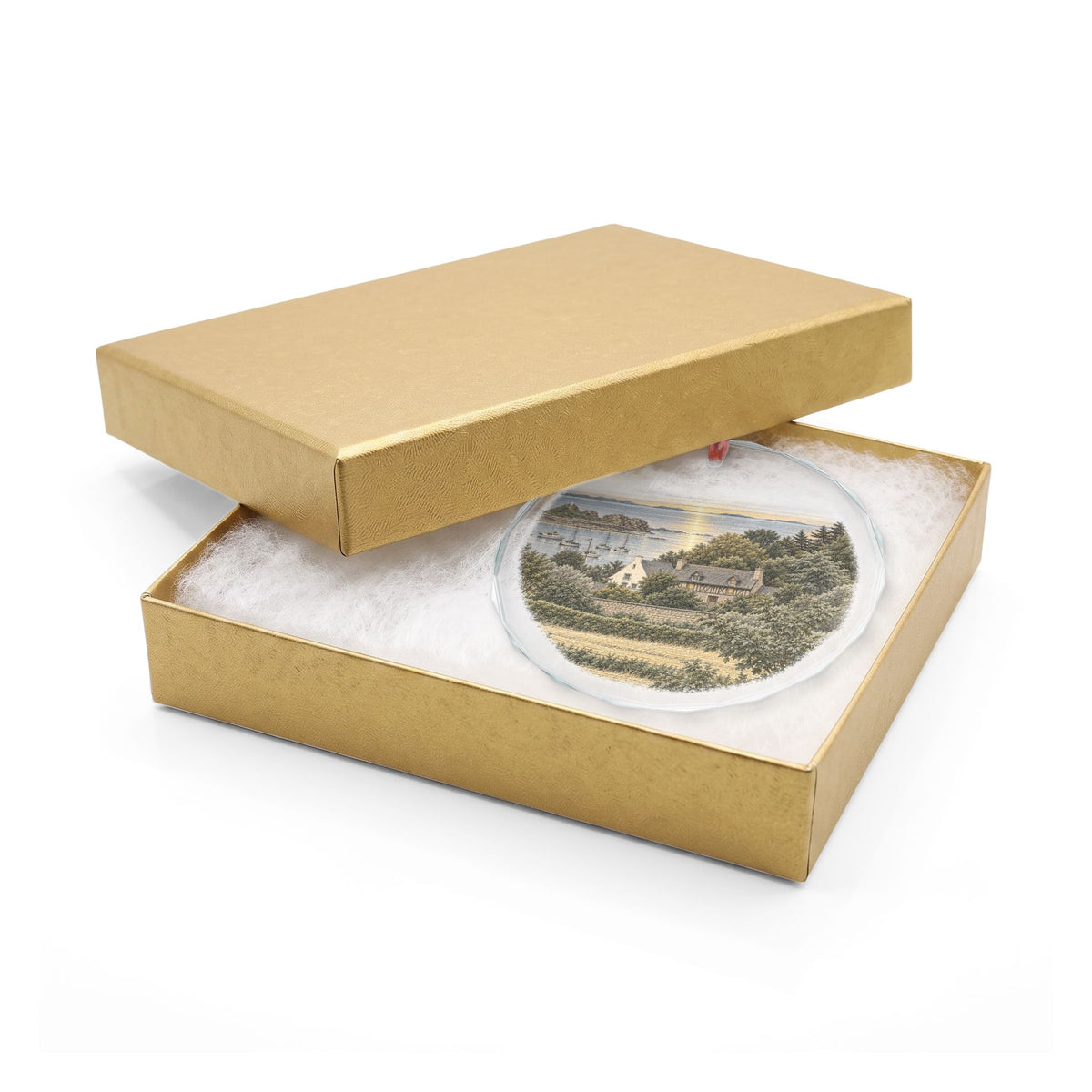Brittany Farmhouse Crystal Ornament in Gold Gift Box