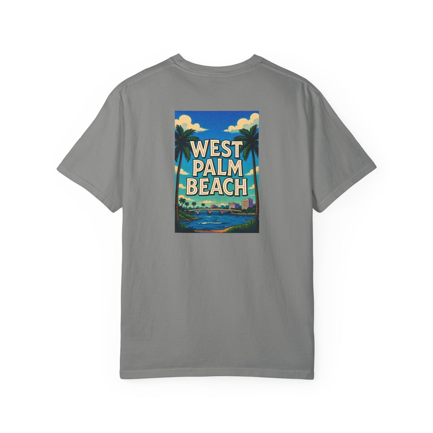 West Palm Beach Florida Vintage Retro Back Printed Art Series Cotton Tee - Black Logo