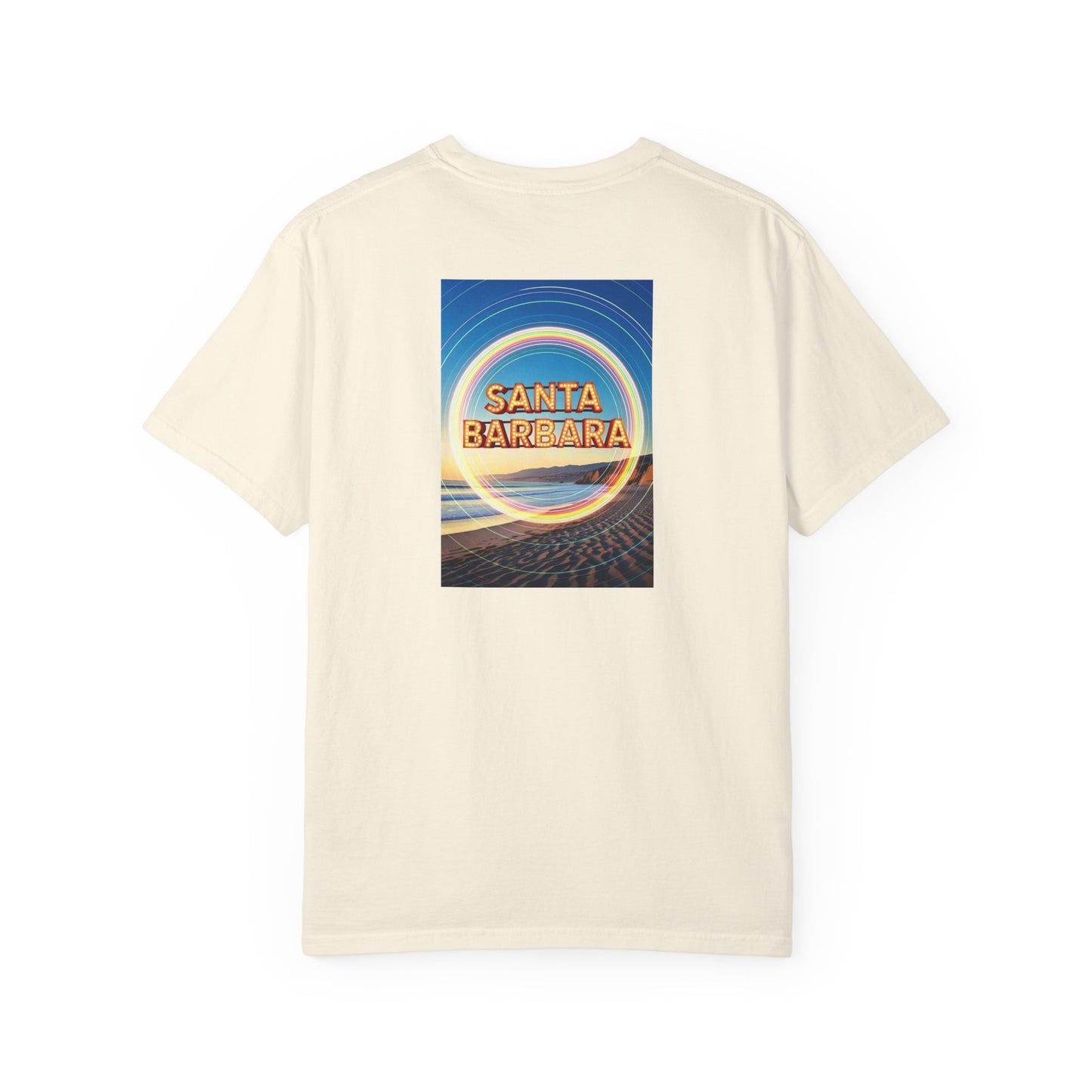 Santa Barbara California Vintage Retro Back Printed Art Series Cotton Tee - Black Logo